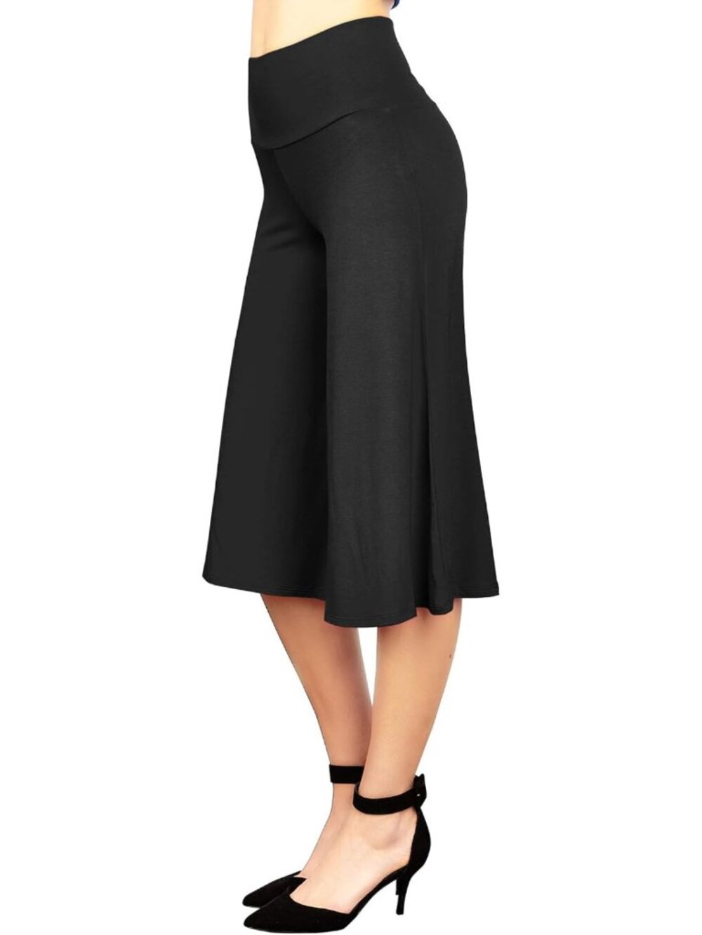 High Waist Wide Leg Palazzo Gaucho Capri Pants - Stretchy Pull-On Style, Chic
